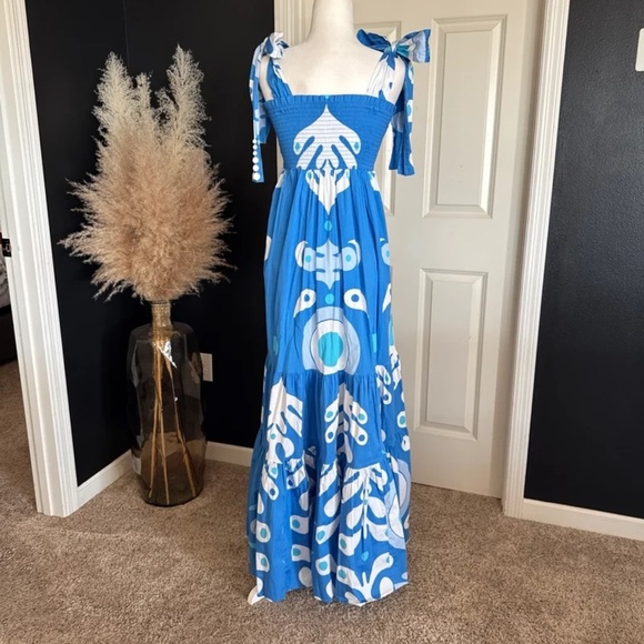 Sheridan French Kelly Maxi Dress in Blue Ink Dot 
size Small - Picture 3 of 12